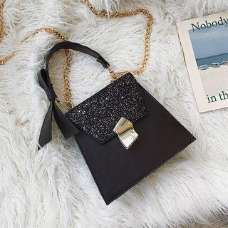 Sequined Panel Faux Leather Crossbody Bag