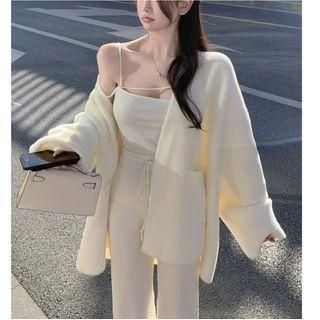 Oversized Cardigan / Strappy Camisole Top / Boot-cut Pants