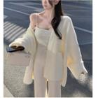 Oversized Cardigan / Strappy Camisole Top / Boot-cut Pants
