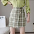 Asymmetric Flap Plaid Mini Skirt