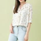 Patterned Elbow-sleeve Shirt Almond - One Size