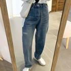 Embroidered Letter Straight Fit Jeans