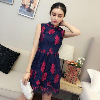 Floral Sleeveless A-line Lace Dress