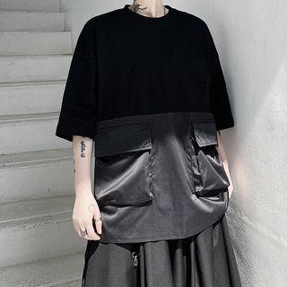 Short-sleeve Paneled Pocketed T-shirt
