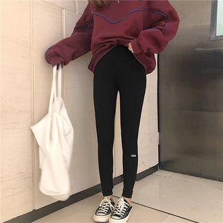 Printed Skinny Pants Black - One Size
