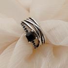 Faux Crystal Alloy Layered Open Ring Black - One Size