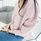 V-neck Wool Blend Knit Top Pink - One Size