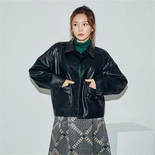 Pocket-detail Faux-leather Jacket Black - One Size
