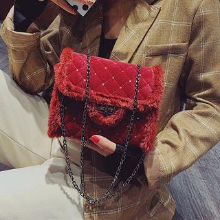 Furry-trim Argyle Mini Shoulder Bag