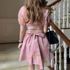 Puff-sleeve Cutout A-line Mini Dress Pink - One Size