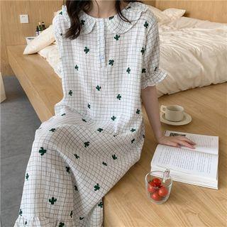 Short-sleeve Cactus Print Sleepdress