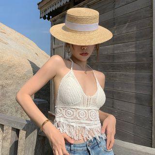 Halter Neck Fringed Crochet Camisole Top