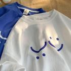 Short-sleeve Crew Neck Smiley Face Print T-shirt