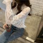 Mock-neck Lace Top White - One Size