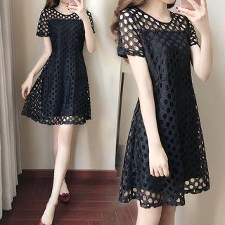 Short-sleeve Mesh A-line Dress