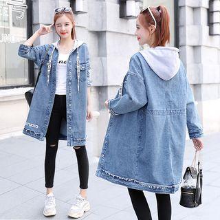 Paneled Buttoned Hooded Denim Jacket