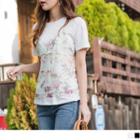 Mock Two Piece Short Sleeve Floral Panel Top
