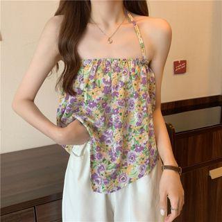Flower Print Asymmetrical Camisole Top / Cardigan
