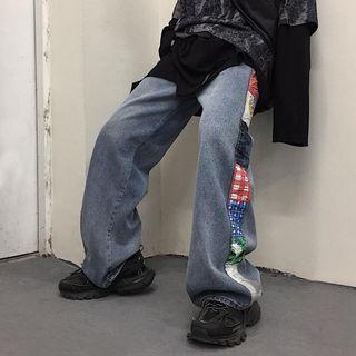 Patterned Panel Wide-leg Jeans