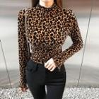 Mock-neck Leopard Top Brown - One Size
