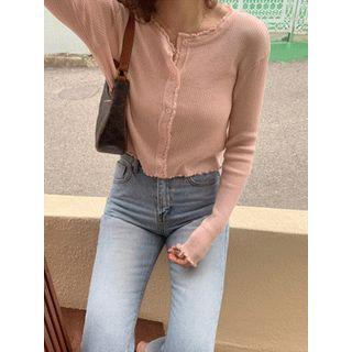 Fray-edge Rib-knit Pastel Cardigan