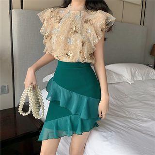 Asymmetric Ruffle Trim Mini Skirt