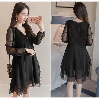 V-neck Sheer A-line Dress