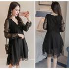 V-neck Sheer A-line Dress