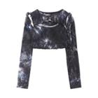 Long-sleeve Tie Dye Cutout Crop Top