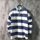 Paneled Striped Polo Sweatshirt