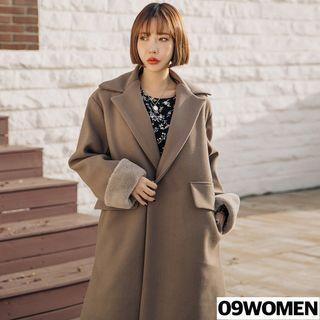 Tall Size Faux-fur Cuff Flap-pocket Midi Coat