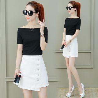 Set: Plain Short Sleeve T-shirt + A-line Skirt