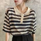 Short-sleeve Striped Knit Polo Shirt / Shorts