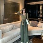 V-neck Long-sleeve T-shirt / High-waist Wide-leg Pants