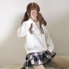 Cat Print Collared Pullover / Mini A-line Plaid Skirt