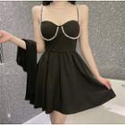Spaghetti-strap Beaded Mini A-line Dress / Shrug