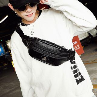 Faux Leather Skull Logo Sling Bag Black - One Size