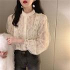 Balloon-sleeve Lace Blouse Almond - One Size