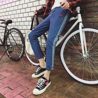 Embroidered Two-tone Skinny Jeans