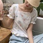 Square-neck Lantern Sleeve Top White - One Size