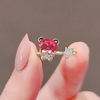 Rhinestone Panda Open Ring Ly2189 - Red - One Size