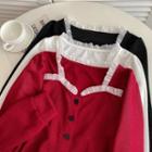 Mesh Ruffled Button-up Blouse