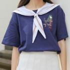 Sailor Collar Printed Short-sleeve T-shirt