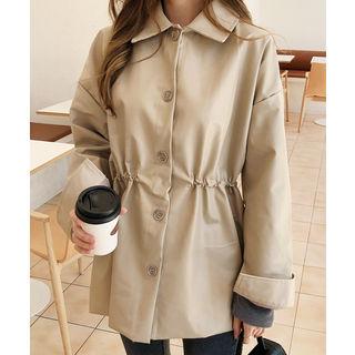 Faux-leather Drawstring-waist Jacket