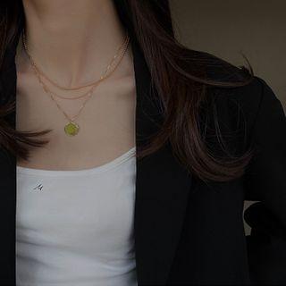 Disc Pendant Layered Choker Necklace Gold - One Size