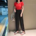 Set: Short-sleeve Top + Dotted Pants