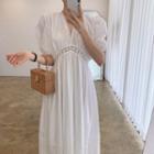 Puff-sleeve V-neck Lace Trim Dress