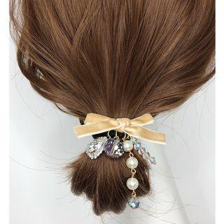Faux Pearl Faux Crystal Bow Hair Tie