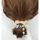 Faux Pearl Faux Crystal Bow Hair Tie