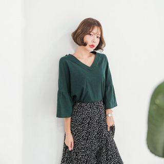 Bell-sleeve Cutaway-back Top